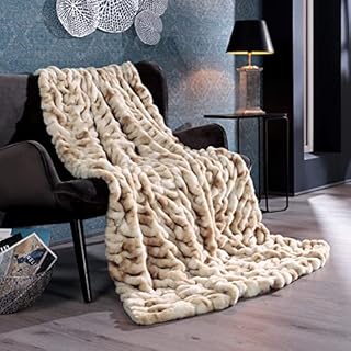 Delindo Lifestyle® Koc ze sztucznego futra Oxford, przytulny koc ze sztucznego futra, puszysty, miękki, 150 x 200 cm, kremowo-beżowy
