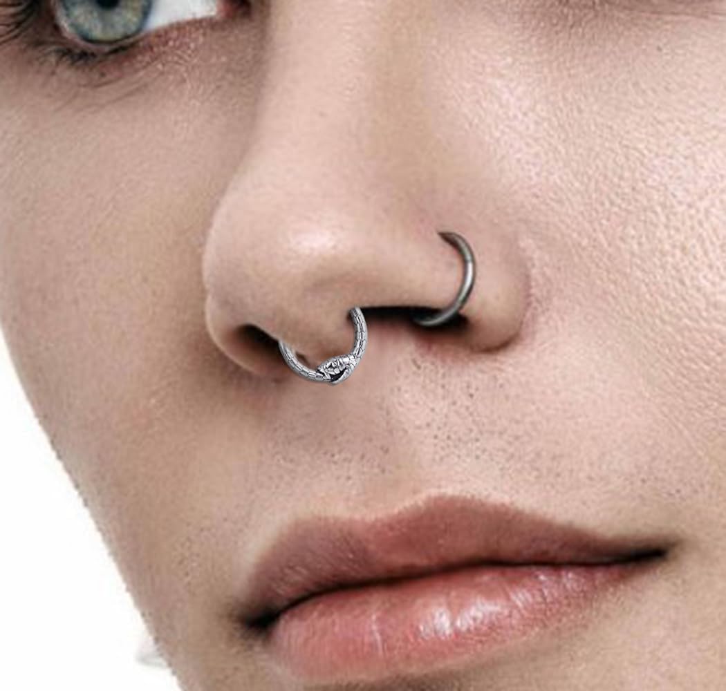 16G Hinged Septum Clicker Nose Ring, Snake Design, 316L Steel