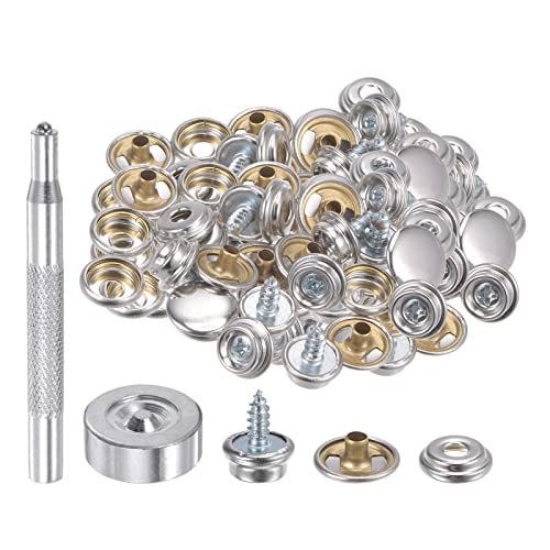 Harfington 150Pcs Canvas Snap Kit 5/8" Marine Grade Copper Snaps Zinc Screw Snap Button Fasteners Kit Snaps For Boat Cover Carpet Repairing With 2 Pcs Setting Tool, Silver Tone #TOP5