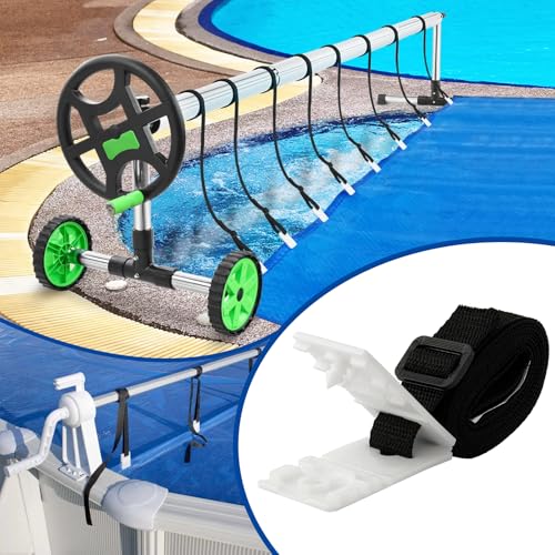 12er Pool Aufroller Aufrollvorrichtung, Pool Aufroller Für Solarfolie, Befestigungsbänder Und Klammern, Aufroller Poolabdeckung Universal Fest Zubehörteile Für Universelle Schwimmbecken Im Boden