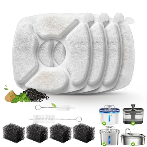 Image of Cat Water Fountain Replacement Filters-4 Pack Cat Fountain Filters with 4 Pack Sponges, Enhanced Compatibility Pet Fountain Filter Fit for 50oz, 84oz, 95oz or 108oz Automatic Pet Dog Water Dispenser