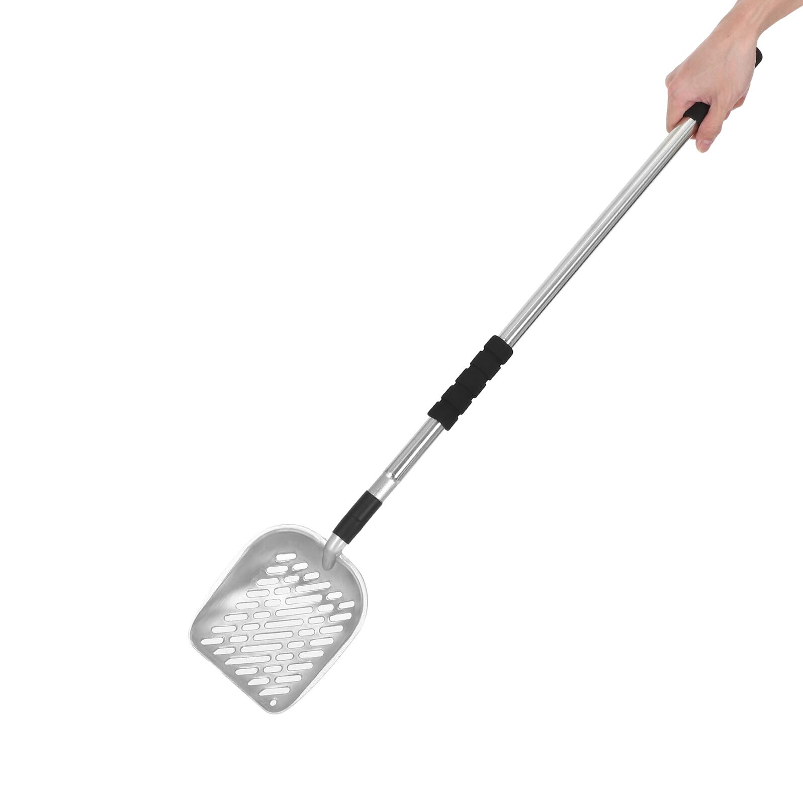 Paletta per Lettiera per Animali con Manico lungo Filtro Setaccio | Acciaio Inox e Eva, Argento, Uso Domestico per Separare i Rifiuti Dalla Lettiera, Utensile Riutilizzabile