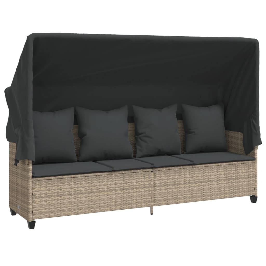 Toshilian - Tumbona de jardín, chaise longue con toldo y cojines de resina trenzada gris claro