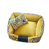 GOODPPY Washable Removable Dog Bed for Small Dogs/Cats, Rectangular Floral Print Canvas Puppy Bed wi