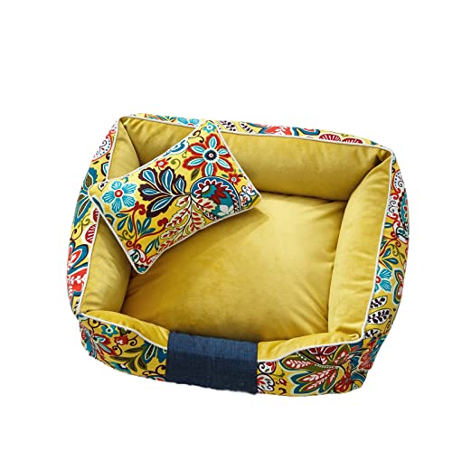 Goodppy Washable Removable Dog Bed For Small Dogs/Cats, Rectangular Floral Print Canvas Puppy Bed With Durable Sides For Small Animals, S #TOP18