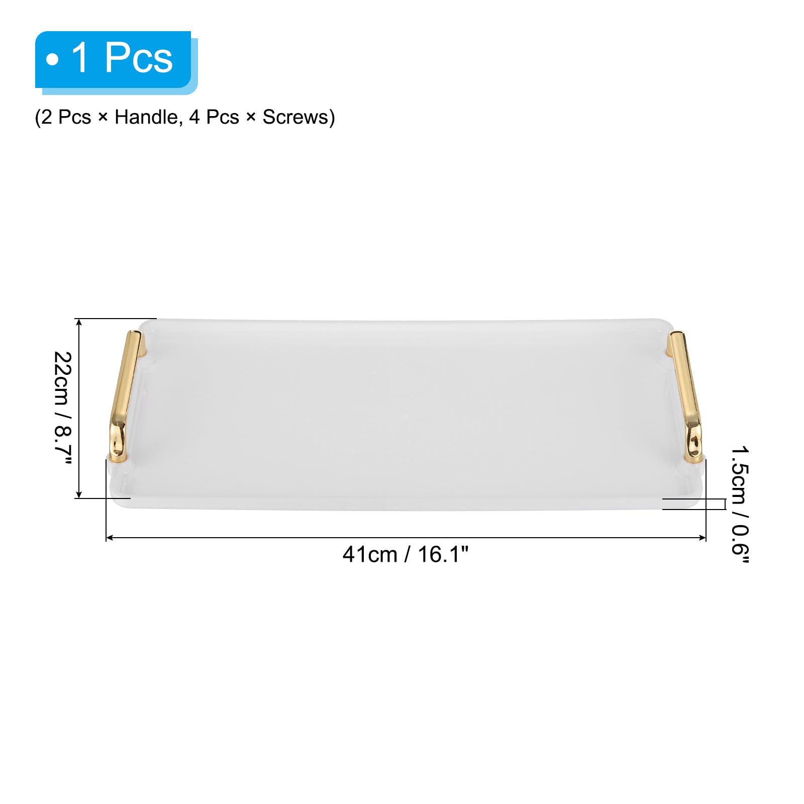 PATIKAL Vassoio Portatutto In Plastica Con Manico Oro – 2 Pezzi 22,5x10cm – Bianco Rettangolare Per Cucina, Bagno, Gioielli