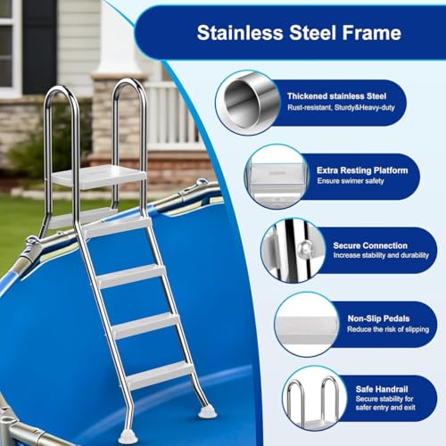 Escalera para piscina elevada doble cara 4 pasos acero inoxidable miniatura 3
