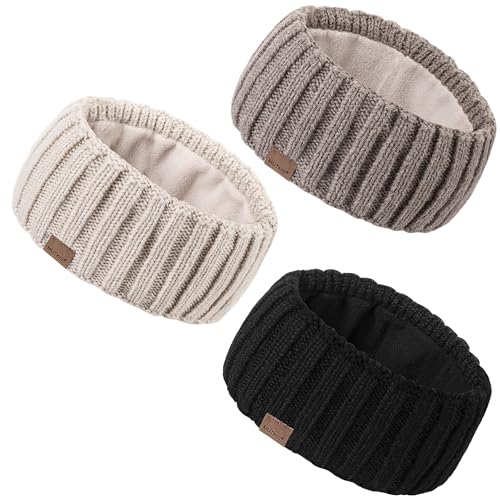 MUTKIS Stirnband Damen Winter 3 Pack, Ohrenwärmer Damen Stirnband Wolle Gestrickt Dick mit Fleece Gefüttert, Haarband Kaltes Wetter Warme Ohrenschützer(Schwarz+Beige+Khaki) MUTKIS Stirnband Damen Winter 3 Pack, Ohrenwärmer Damen Stirnband Wolle Gestrickt Dick mit Fleece Gefüttert, Haarband Kaltes Wetter Warme Ohrenschützer(Schwarz+Beige+Khaki)