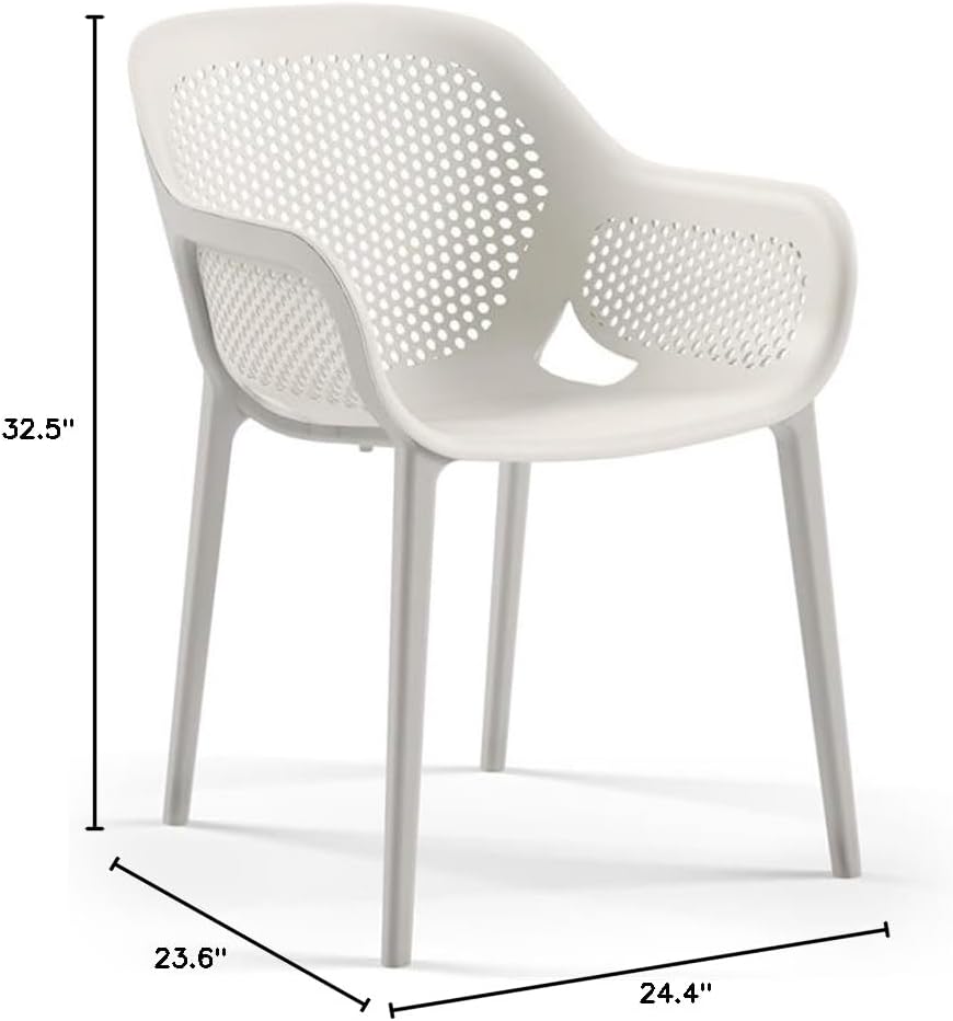 Pemberly Row Resin Patio Dining Chair, 32.5" H x 23.6" W x 24.4" D, Cool Gray Finish, Set of 2, Fiberglass Reinforced Stackable Design, Modern Indoor Outdoor Seating, Durable Easy-to-Clean Ergonomic