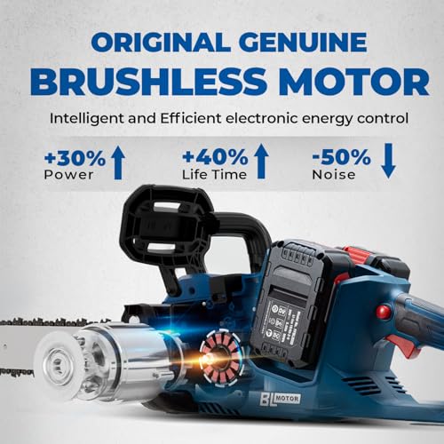 DongCheng Chainsaw 16 Inch, 40V Cordless Chain Saw with Tool-free Chain Tension, Instant-stop Chain Brake, Battery Chainsaw with Auto Oiler, 2 * 4.0Ah Battery & Fast Charger Included