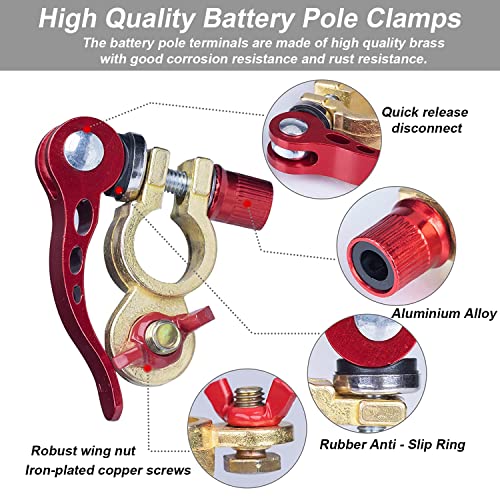 2 Stück Polklemmen Batterieklemmen Autobatterie Polklemmen Schnellverschluss Sicher Geklemmt Kupfer Batteriepolklemmen für PKW, Transporter, Schiffe, Wohnmobile 12/24V