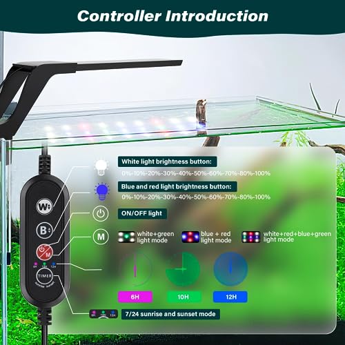AQQA Aquarium Clip On Light, Full Spectrum LED Fish Tank Light with Dimmer-Timer,24/7 Lighting Cycle,3 Types of Lighting Color Mode, 8W Intensity Adjustable Fish Tank Clip On Light - Image 3