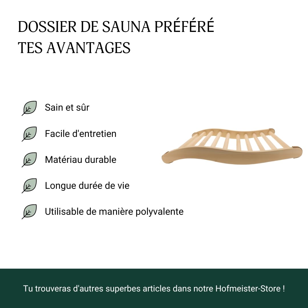 HOFMEISTER® Support Dorsal Ergonomique en Bois pour bancs de Sauna - Assise Confortable et Plaisir du Sauna - Accessoire idéal pour Le Sauna