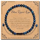 BONNY BOXX Braided Genuine 4mm Blue Tiger Eye - Stone of Courage - Bracelet, Elegant Handcrafted Natural Gemstone Crystal Bracelet Healing Power Energy Inspirational Gifts with Card for Unisex