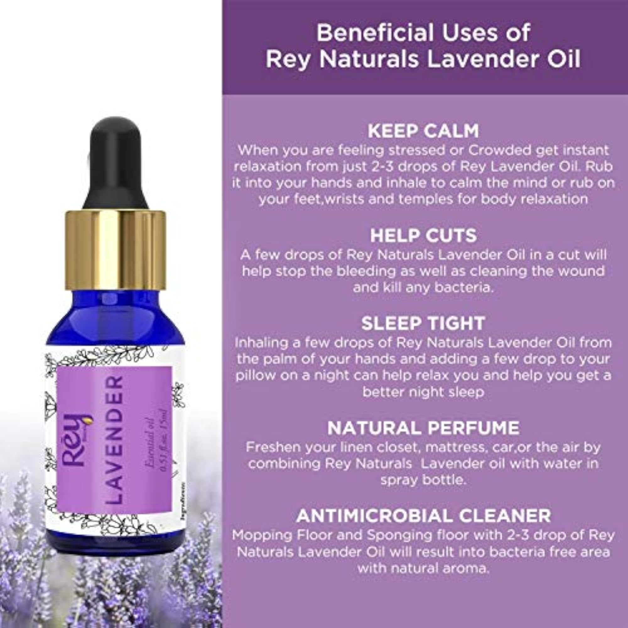 Rey Naturals Lavender Essential Oil - 15ml, Pack of 2