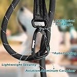 PetBonus Rope Dog Leash, 5 FT Heavy Duty Pet Nylon Leash with Auto Locking Aviation Aluminum Carabiner, Comfortable Padded Handle, Reflective Walking Training Lead for Medium Large Breeds (Black)