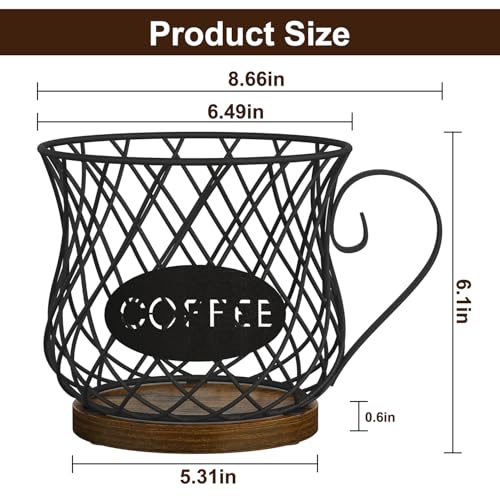 Image of YINMIT K Cup Holder Organizer, Rustic Coffee Pod Holder Organizer, 35 Kcup Holder for Counter with Handle,Large Capacity Black Wire Coffee Capsule Basket for Kitchen Office Desktop (Circular Grid)