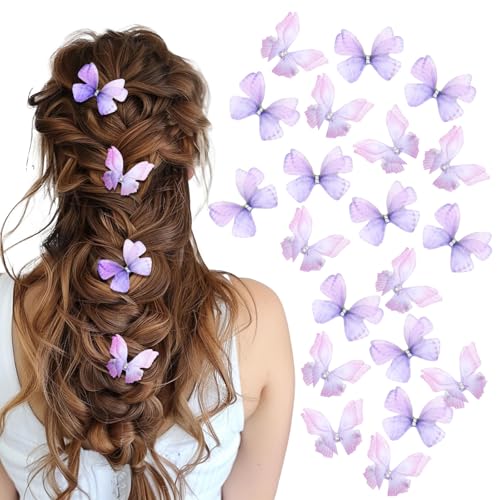 20 Pzs Pinzas Mariposa Morado Brillo Realista miniatura 1