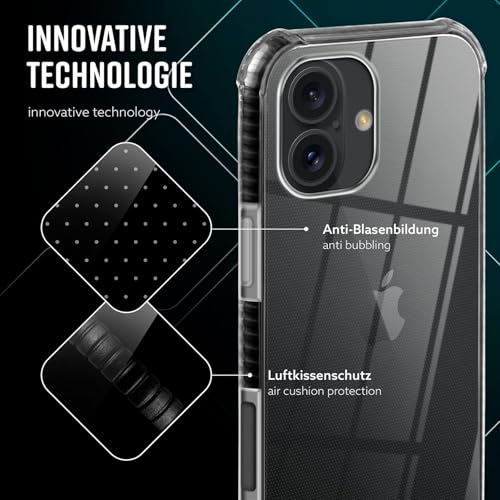 Coque transparente iPhone 16 anti rayures protégeant objectif photo et écran noir