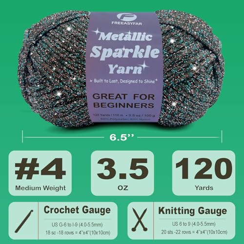 Image of Metallic Sparkle Yarn for Crochet and Knitting with Easy-to-See Stitches, Worsted Weight Medium #4, Beginners Yarn for Amigurumi, Bags, Handmade Gifts, Home Decor (Forest, 1 Pack)