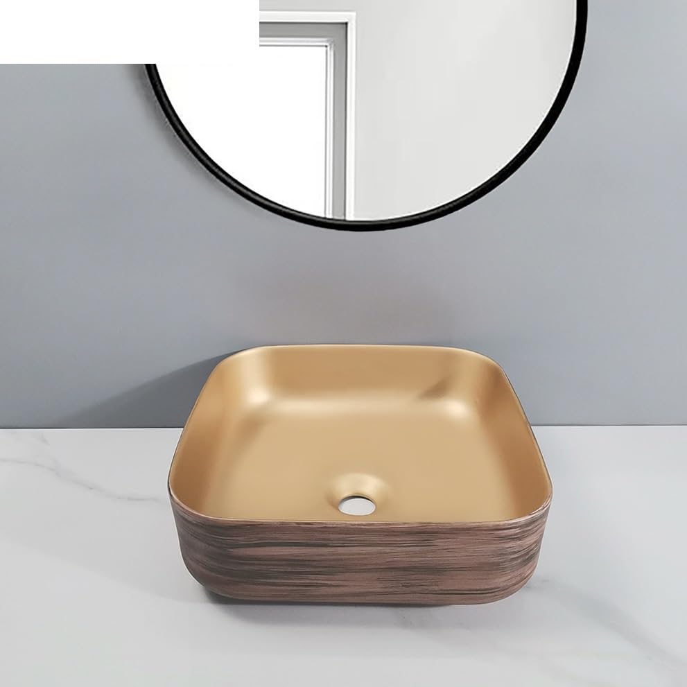 Lavabo de salle de bain à poser carré vasque céramique dorée design - 8
