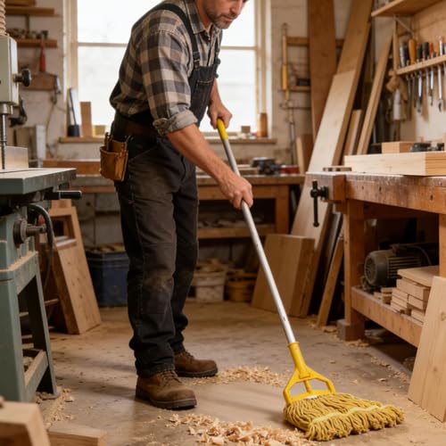Suelo de madera impecable en salón y cocina con mopa con cordones de aluminio 4