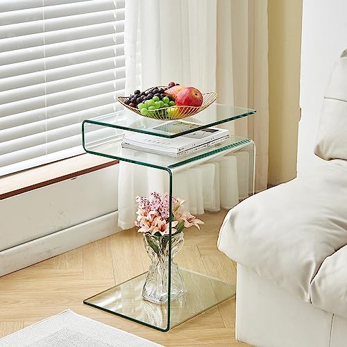 SMARTIK Glass Nightstand End Table, S-Shape Bedside Tables for Bedroom,