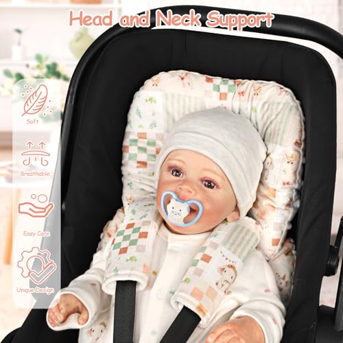 Image of Infant Car Seat Insert with 2 Strap Pads, Super Soft Carseat Head and Body Support for Baby Boys and Girls, Reversible Newborn Car Seat Insert Cushion for Strollers, Bouncers, Swing, Elephant | Head & Body Support