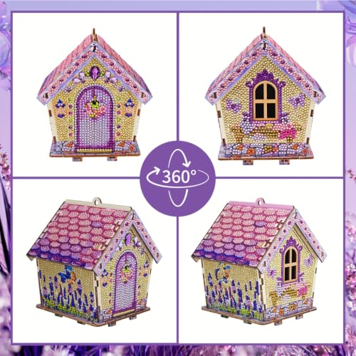 Image of HASTHIP Diamond Painting Cabin Model DIY Full Drill Miniature House Wood 3D Crystal Mosaic House Kit for Creative Crafting and Home Display Tabletop Decoration