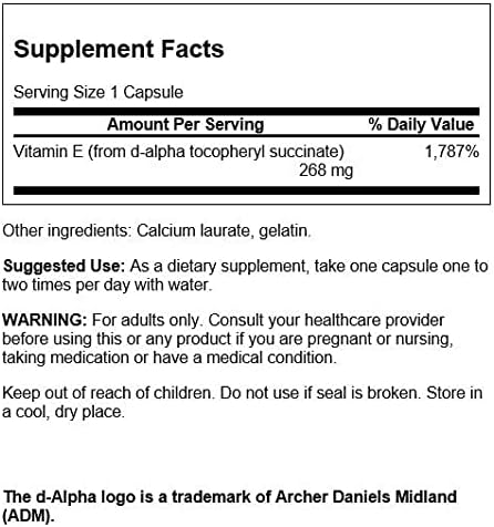 Miniatura 2 de Swanson Vitamina E seca natural 400 Iu (180.2 miligramos) 250 cápsulas (paquete de 4)