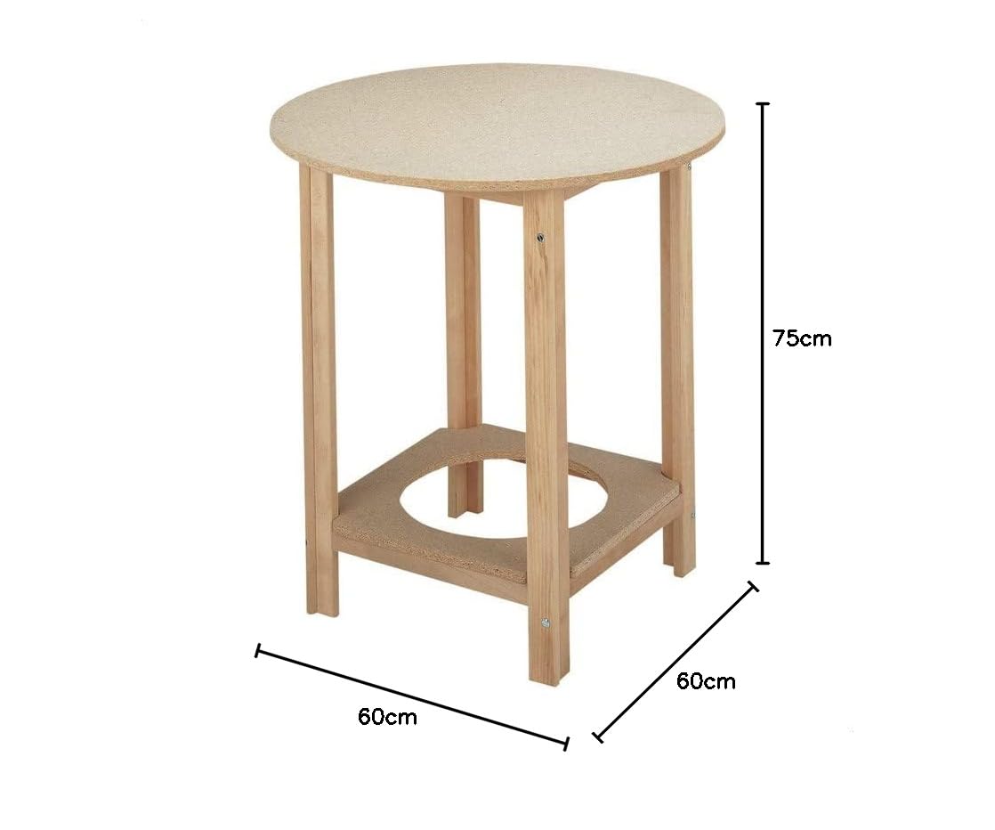 Mesa Camilla Redonda, Acabado sin Barniz, Fabricada en Madera de Haya (L:60 x F:60 x H:75) cm