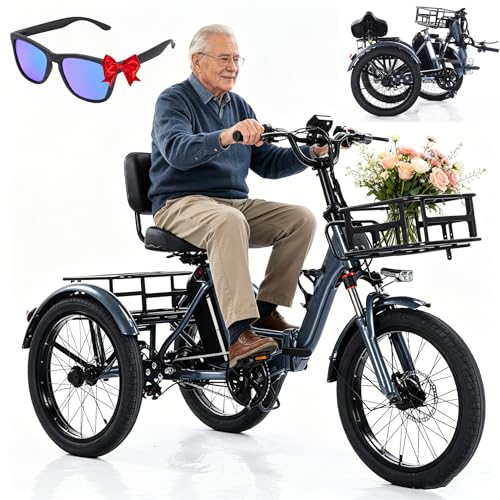 ZhouBSM Triciclo Eléctrico para Adultos: 3 Modos De Conducción, Neumáticos Anchos De 20 X 2,5 Pulgadas, Bicicleta Eléctrica Plegable De Aluminio, para Personas Mayores Y Adultos. Grey