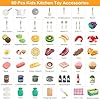 80Pcs Kitchen Playset, Toddler Pretend Cooking with Pots, Pans, Cookware, Food, Picnic Blanket, Fruits, Veges, Shopping Storage Basket, Dessert , Learning Gift for Girls Boys (White) #3