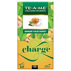 Ginger Tulsi Honey Herbal Tisane, 25 Tea Bags | Herbal Tea for Immunity, Stress Relief | 25 Dry Tulsi Leaves, Ginger, and Honey Herbal Tea Bags