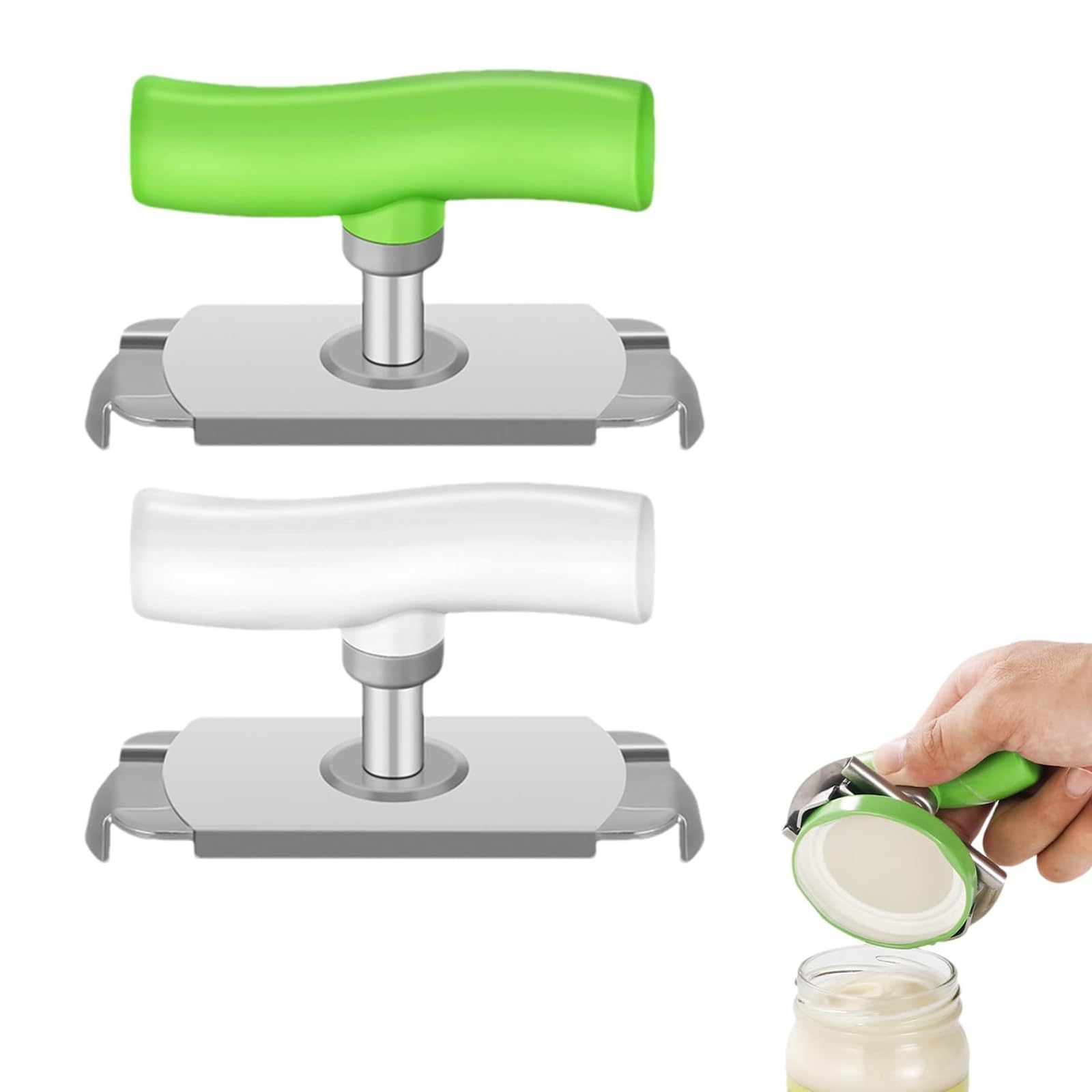 Multifunctional Stainless Steel Jar Opener, Jar Openers for Arthritis Hands, Adjustable Effortless Jar Opener, Can Openers that Work, Non-Slip Grip, for Various Beverages Wine Cans (Green+White)