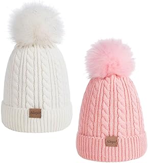 Kids Toddler Baby Winter Beanie Hat, Children's Warm Fleece Lined Knit Thick Ski Cap with Pom Pom for Boys Girls