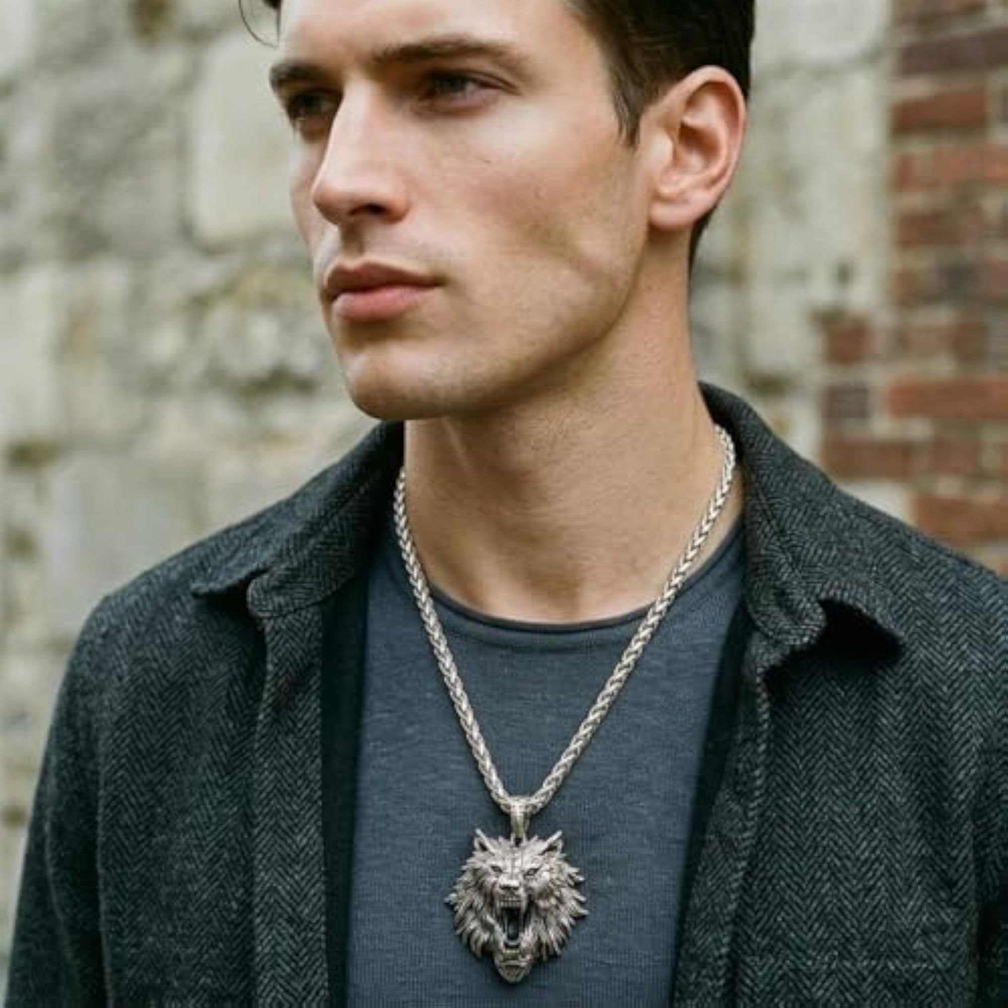 Antique Silver Finish 'Wolf Imperium' Big Wolf Head Pendant Necklace