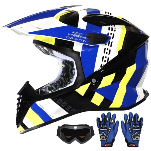 DOT Approved Youth Dirt Bike Helmet Kids Full Face Motocross Helmets Set by Roozo - Used condition - US$60.22