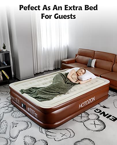 Hotozon Queen Air Mattress With Built-In Pump, 18" Foldable Air Bed With Carry Bag, Luxury Elevated Inflatable Air Mattresses, Blow Up Airbed For Home, Camping & Guests, Bronze #TOP1