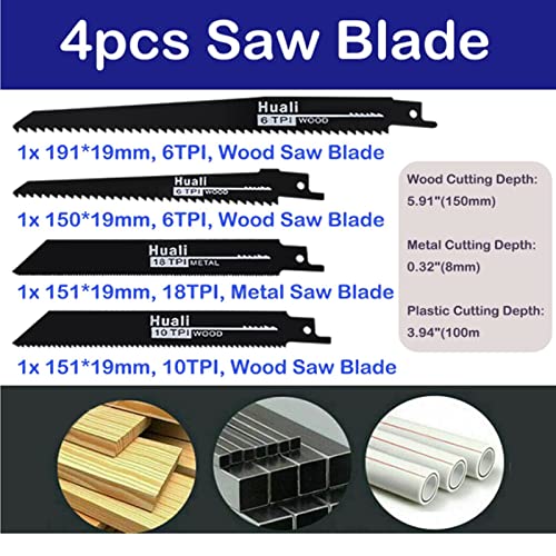 Electric Saw Cordless Reciprocating Saw, 1.5Ah 21V Battery Power Saw With 0-1900 Spm Variable Speeds, Led Light, 4 Saw Blades, Carry Case, One Hand Saw Kit Wood Saw For Metal/Pvc Pine/Bone/Meat #TOP5