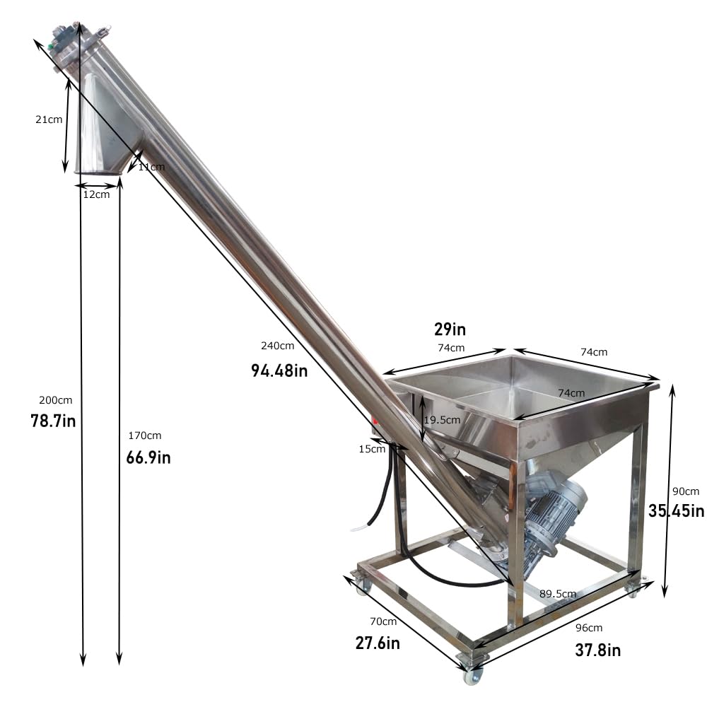 HQHAOTWU Screw Powder Feeding Machine, Automatic Feeder Vibrating Hopper Inclined Conveyor, Powder Loading Machine Vibrating Hopper 220V