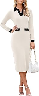Simplee Womens V Neck Long Sleeve Sweater Dress Ribbed Knit Bodycon Midi Dress Fall Winter Slim Formal Dresses 2024 - Buy now