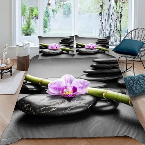 MEVASA Housse de Couette 220x240 3D Impression Microfibre Housse de Couette Pierre Zen Orchidée...