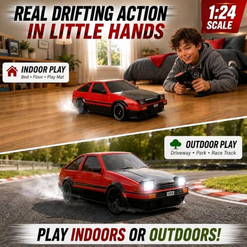 Image of GRAPHENE 4x4 Red RC Drift Car Remote Control Car Toy for Kids Dual Speed Mode Smoke Effect LED Pop up Lights 1:24 4WD Racing Drifting Tyres High Speed Model Stunt Toy Car for Boys 7-14 Years