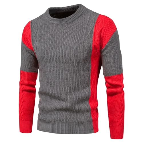 Men's Colorblock Knitted Sweater Long Sleeve Ribbed Male Knits Sweaters Winter Round Neck Knit Pullover