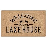 Mingnei Lake Coco Coir Doormat Door Mat for Home House Entrance, Welcome to Our Lake House Nautical Floor Mats for Outdoor Outside Entryway 30x17 Welcome Mat