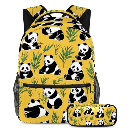 Cartable scolaire panda sur fond jaune pour le collège, le lycée et les sorties