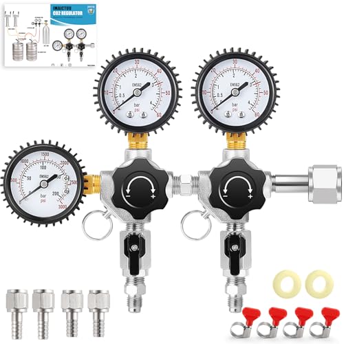IMAICTUU Dual Output CO2 Regulator CGA-320 Kegerator Regulator with 1/4' & 5/16' Barb,Draft Beer CO...