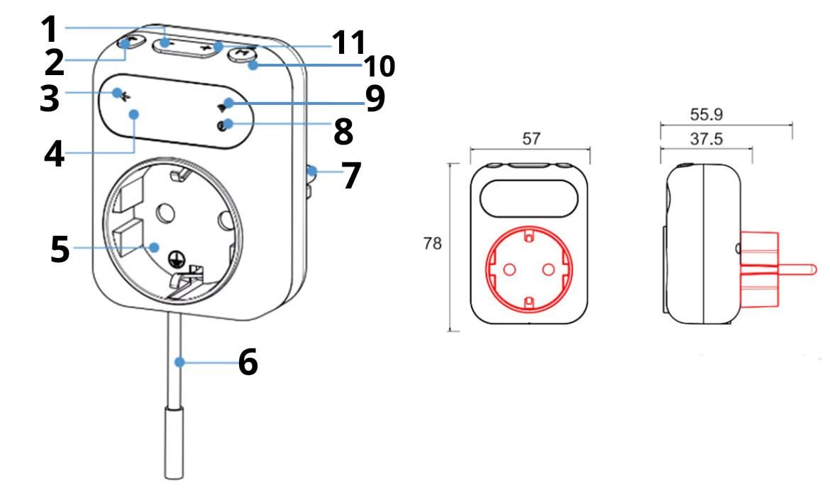Inteligentne gniazdko termostat Wifi 16A dwa sensory wyświetlacz LED