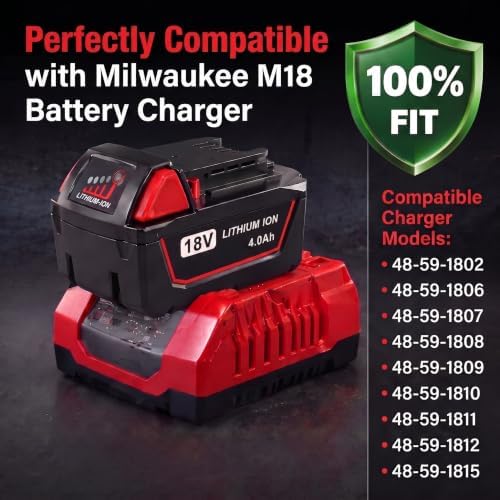 Replacement for Milwaukee 18V Battery, Compatible with Milwaukee 18 Volt Battery 48-11-1850 48-11-1862 48-11-1852 48-11-1880 48-11-1882 Cordless Power Tools, 4Ah - 3
